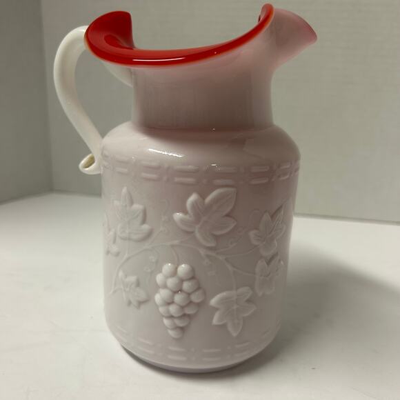 Vintage 1960's Kanawha Milk Glass Pitcher Encased with Red Glass - Picture 5 of 10